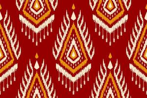 kleding stof etnisch ikat kunst. naadloos patroon in stam. aztec meetkundig ornament afdrukken. rood achtergrond. vector