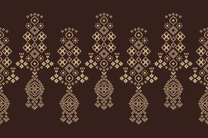 traditioneel etnisch motieven ikat meetkundig kleding stof patroon kruis steek.ikat borduurwerk etnisch oosters pixel bruin achtergrond. abstract,vector,illustratie. textuur, sjaal, decoratie, behang. vector