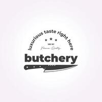 slager winkel logo ontwerp label. retro wijnoogst vector restaurant icoon sjabloon