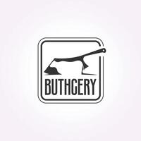 slager winkel gemakkelijk logo ontwerp label. bbq restaurant vlak ontwerp met wijnoogst chef mes icoon vector illustratie