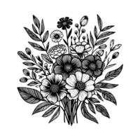 zwart en wit bloemen hand- getrokken vector illustratie geïsoleerd wit achtergrond