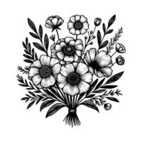 zwart en wit bloemen hand- getrokken vector illustratie geïsoleerd wit achtergrond