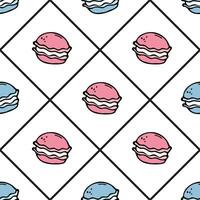 naadloos patroon met blauw en roze macarons. tekening tekenfilm vector