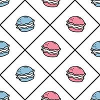 naadloos patroon met blauw en roze macarons. tekening tekenfilm vector