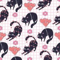 sjabloon gedrukt naadloos patroon met zwart grappig kat voor Valentijnsdag dag geïsoleerd. kleurrijk liefde omhulsel papier. vector