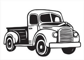 oud vrachtwagen, zwart en wit illustratie in schetsen stijl, gravure. wijnoogst tekening vector