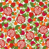 zomer BES fruit naadloos patroon, aardbei, schattig granaatappel, rood framboos, rozenbottel, groen bladeren vector herhaling achtergrond, behang, inpakken, afdrukken, textiel ontwerp. hand- getrokken illustratie.