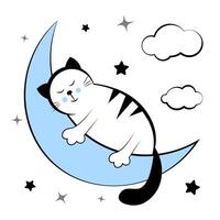de kat slaapt Aan de maan. tekening vector