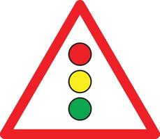 verkeer lichten waarschuwing driehoek teken geïsoleerd Aan wit achtergrond . rood driehoek waarschuwing weg teken met verkeer licht binnen .vector illustratie vector
