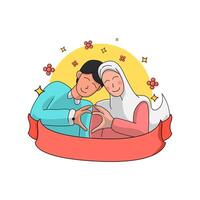 moslim tekenfilm voor bruiloft uitnodiging met lint vector