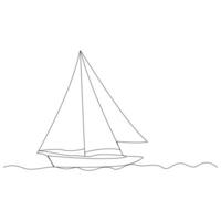 zee zeilboot doorlopend een lijn tekening uit lijn vector illustratie