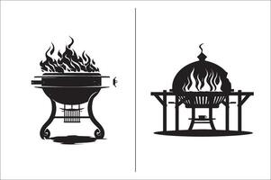 bbq en rooster verwant silhouet vector