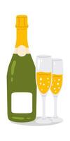 tekening Champagne fles en bril vector