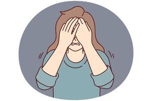 depressief vrouw covers ogen met handen wanneer ze huilt of ziet iets eng. vector beeld