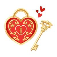 vector illustratie van gevormde hart vormig slot en haar sleutel. romantisch tekening van items voor Valentijnsdag dag.