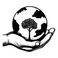eco aarde planeet icoon tekening zwart cirkel van wereldbol wereld milieu dag hand- trek schets logo concept vector illustratie