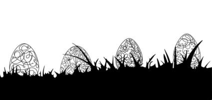 gelukkig Pasen ei dag met kinderen, konijn. konijn en gras silhouet naadloos Aan transparant achtergrond vector