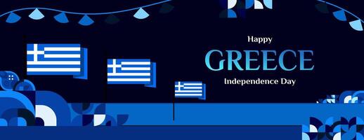 Griekenland onafhankelijkheid dag banier in modern meetkundig stijl. breed banier voor website, sociaal en meer met typografie. illustratie voor nationaal vakantie viering feest. gelukkig Grieks onafhankelijkheid dag vector