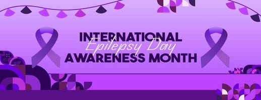 Internationale epilepsie dag banier met meetkundig ornament. verhogen bewustzijn over epilepsie, verbeteren behandeling, voor beter zorg. wereld epilepsie dag modern achtergrond in Purper kleur vector