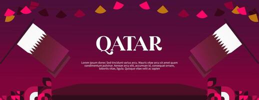 qatar nationaal dag banier in kleurrijk modern meetkundig stijl. qatar nationaal onafhankelijkheid dag groet kaart Hoes met typografie. vector illustratie voor nationaal vakantie viering partij