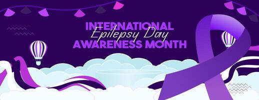 Internationale epilepsie dag banier met meetkundig ornament. verhogen bewustzijn over epilepsie, verbeteren behandeling, voor beter zorg. wereld epilepsie dag modern achtergrond in Purper kleur vector