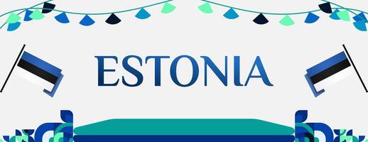 Estland onafhankelijkheid dag banier in modern kleurrijk meetkundig stijl. gelukkig nationaal onafhankelijkheid dag groet kaart Hoes met typografie. vector illustratie voor nationaal vakantie viering partij