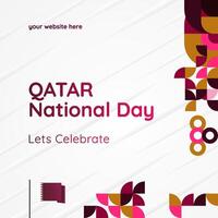 qatar nationaal dag banier in modern meetkundig stijl. plein banier voor sociaal media en meer met typografie. vector illustratie voor nationaal vakantie viering feest. gelukkig qatar nationaal dag 2024