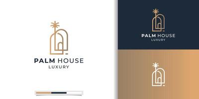 minimalistische palm huizen logo met lijn kunst stijl concept. luxe lijn abstract palm ontwerp inspiratie. vector