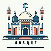 een levendig illustratie van een moskee met lijn kunst stijl en vlak kleur, perfect voor Ramadan, eid, en Islamitisch evenement. vector