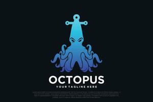 Octopus logo ontwerp met anker uniek concept premie vector