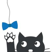 zwart kat en blauw boog stropdas vector