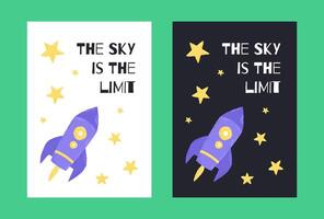 ruimte poster met schattig raket in de tekenfilm hand- getrokken stijl met citaat letternig. vector illustratie