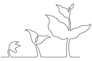 doorlopend single lijn kunst tekening van fabriek kan worden voor planten, landbouw, zaden schets vector