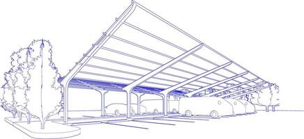 3d illustratie van parkeren en carport vector