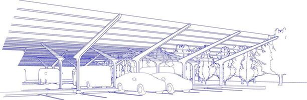 3d illustratie van parkeren en carport vector