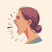 boos schreeuwen vrouw kant profiel. hoofd van een benadrukt meisje. vector illustratie