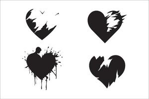 gebroken hart gotisch vector silhouet set, liefde teken gotisch silhouet en gebarsten grunge silhouet vormen.