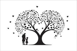 prachtig liefde boom silhouet, liefde boom silhouet Valentijn silhouet en liefde vector. vector