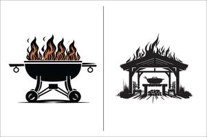 barbecue rooster silhouet vector icoon ontwerp en rooster bbq vector icoon reeks illustratie