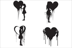 gebroken hart gotisch vector silhouet set, liefde teken gotisch silhouet en gebarsten grunge silhouet vormen.