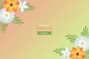 vrouwen dag kaart met opschrift en bloemen Aan een helling achtergrond vector