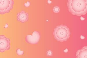 vrouwen dag achtergrond met helling roze achtergrond, harten en bloemen vector