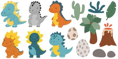 reeks van schattig dinosaurussen. vector illustratie in modern stijl. kawaii. hand- getrokken.