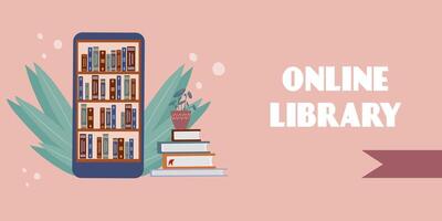 mobiel bibliotheek, lezing boeken online, afstand onderwijs. vector