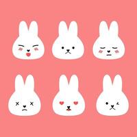 reeks van kawaii konijn gezichten met verschillend emoties. gelukkig en verdrietig konijnen. vector