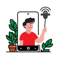 selfie foto lijn pictogrammen, telefoon icoon vector illustratie