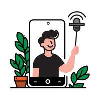 selfie foto lijn pictogrammen, telefoon icoon vector illustratie