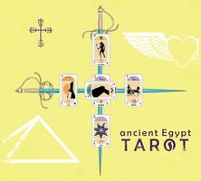 oude Egyptische tarot. ontwerp van meerdere tarot kaarten De volgende naar twee gekruiste oude Zwaarden Aan een geelachtig achtergrond. vector