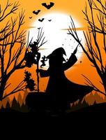 halloween nacht achtergrond met heks silhouet vector