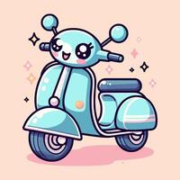 schattig scooter fiets vector illustratie, een tekenfilm karakter Aan een scooter.